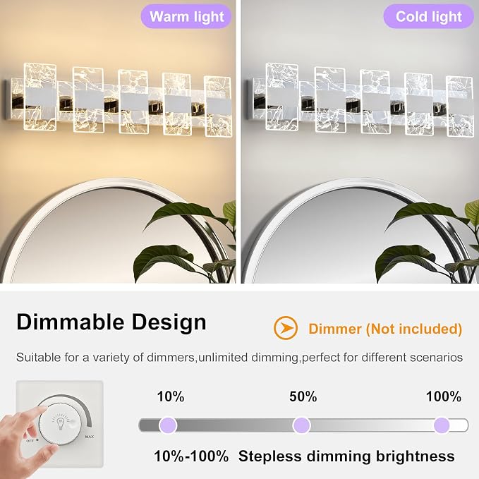 Modern LED Bathroom Light Fixtures Dimmable 5-Light Chrome Vanity Light - Image 4