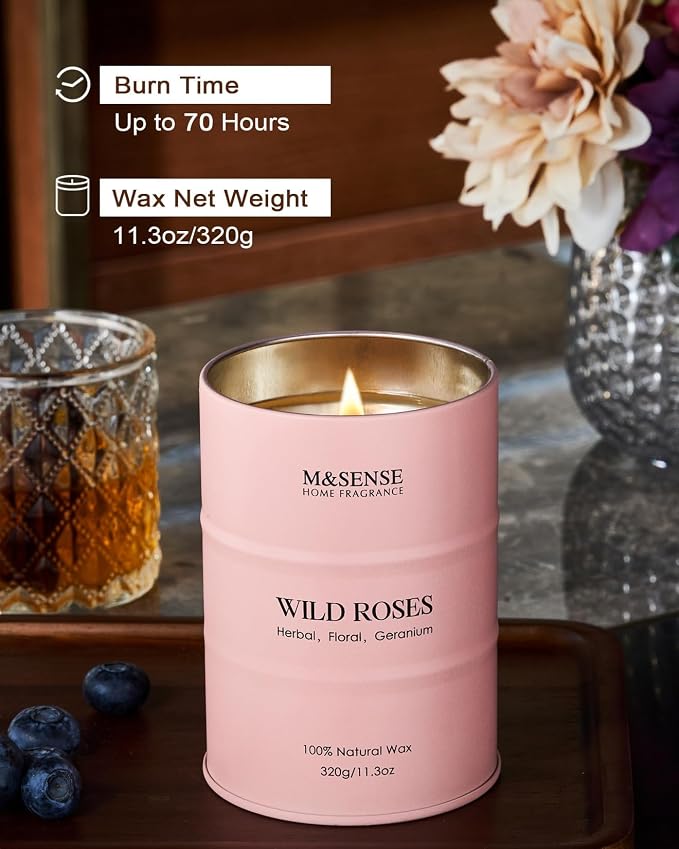 M&SENSE Wild Rose Natural Scented Candle, 70 Hours Long Lasting Soy Candles - Image 5