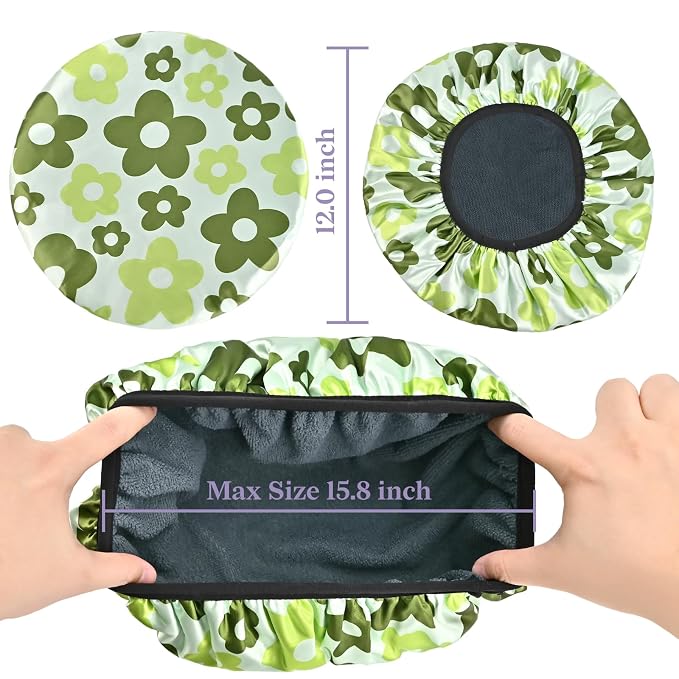 Satin Shower Cap, Three-Layer Terry Cloth Lined, - Image 2