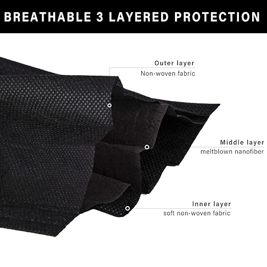 Borje 200 PCS Black Disposable Face Mask 3 Ply Protection Face Masks - Image 3