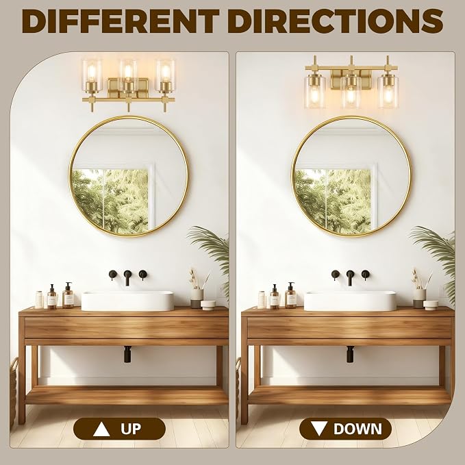 Asnxcju 3-Light Brushed Gold Bathroom Light Fixtures, Modern Gold Vanity Lights - Image 4