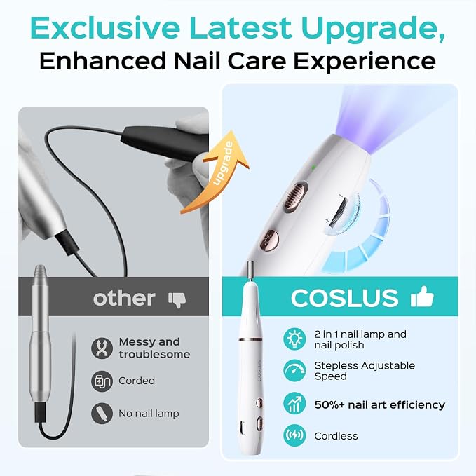COSLUS Cordless Nail Drill Electric C41: 2-in-1 Nail File - Image 3