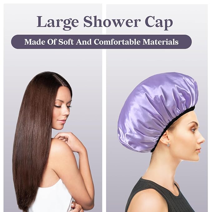 Three-Layer Terry Cloth Lined Satin Shower Cap, - Image 7