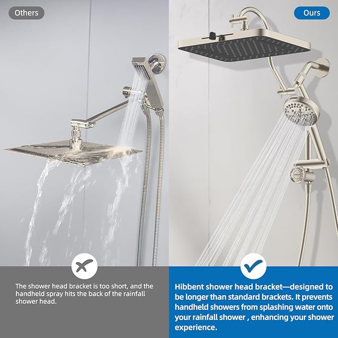 Hibbent cUPC Certified 13'' Shower Head Combo, High Pressure 5 Spray Rainfall - Image 6