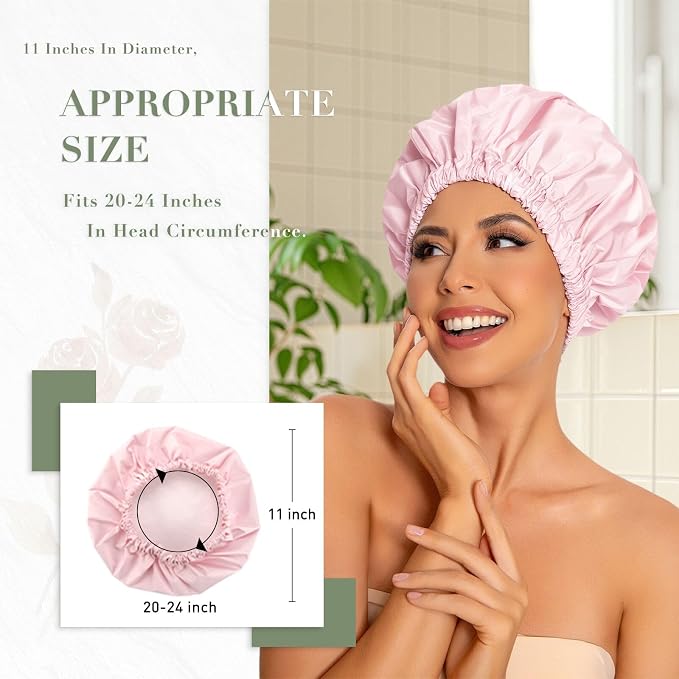 Reusable Shower Cap for Women, Large Waterproof Shower Bonnet - Image 3