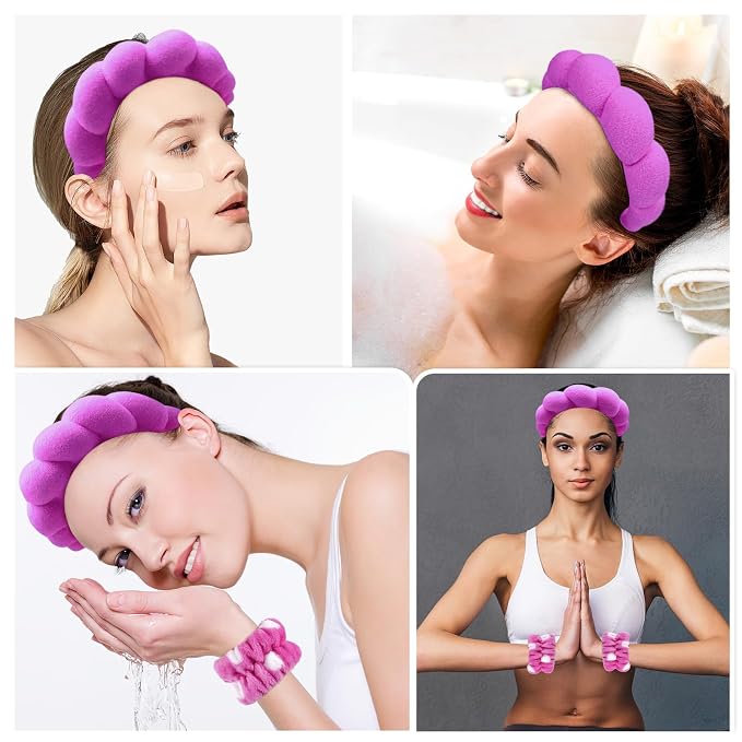 Zkptops Spa Headband for Washing Face Wristband Set Sponge Makeup Skincare - Image 4