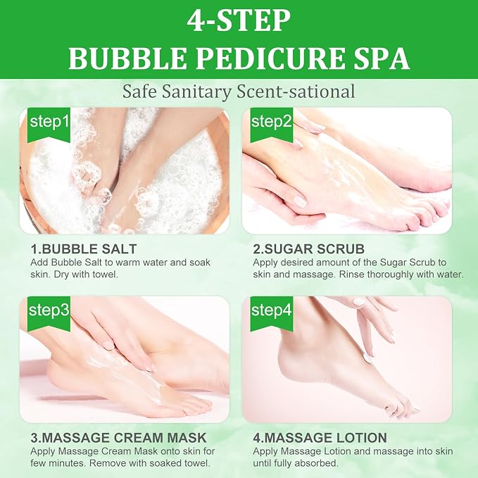Pedicure Kit Foot Soak Set: Bubble Salt, Sugar Scrub, Massage Mask, Massage - Image 6