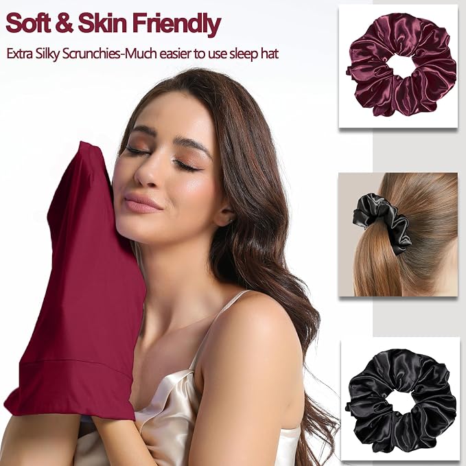 Satin Bonnet for Sleeping Night Cap, Adjustable Satin Lined Silk Bonnets Sleep - Image 5
