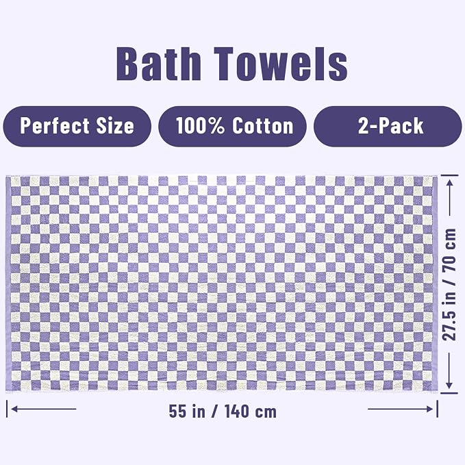 Jacquotha Checkered Bath Towels Set of 4-100% Cotton Towels - Image 7