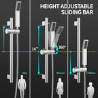 SR SUN RISE 10 Inch Square Shower Faucet, Adjustable 16-Inch Slide Bar Hand - Image 4