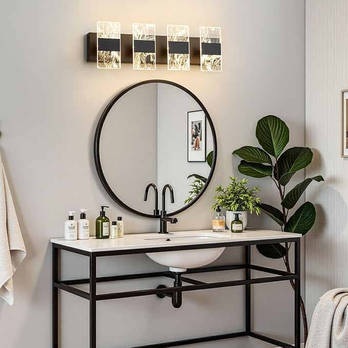Modern LED Bathroom Light Fixtures Dimmable 4-Light Black Vanity Light - Image 7
