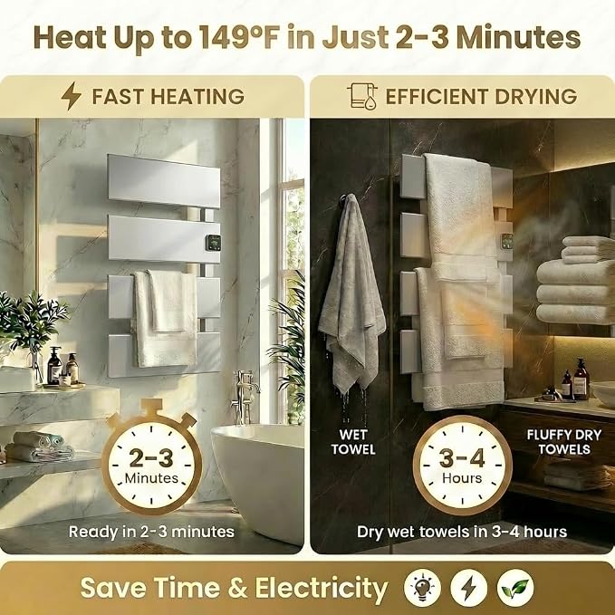 Electric Towel Warmer, Heated Towel Rack - Image 2