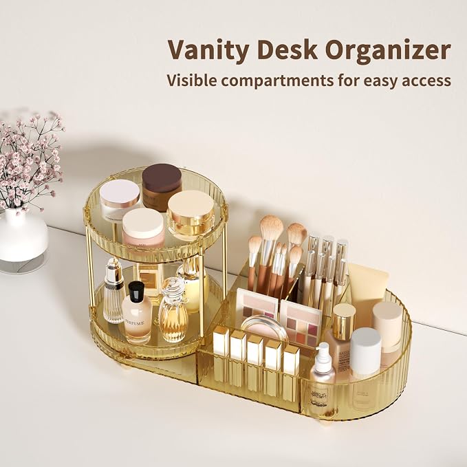 Rotating Makeup Organizer for Vanity, 2 Perfume Trays - Image 5