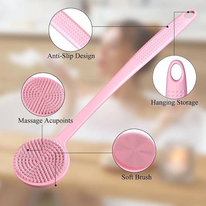 2 Pack Back Scrubber for Shower, 17in Lengthen Long Handle Body Brush, Double - Image 4