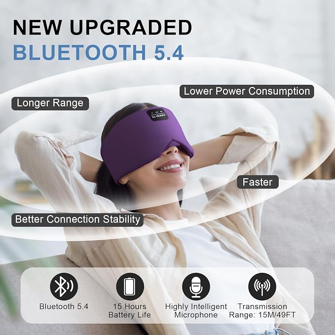 LC-dolida Sleep Mask with Bluetooth Headphones, Ice Silk Sleep Headphones with - Image 6