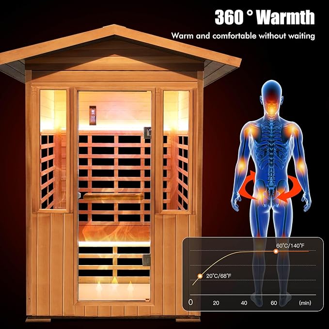 2 Person Outdoor Sauna Infrared Saunas Dry Sauna Room 120V Red Cedar and - Image 3