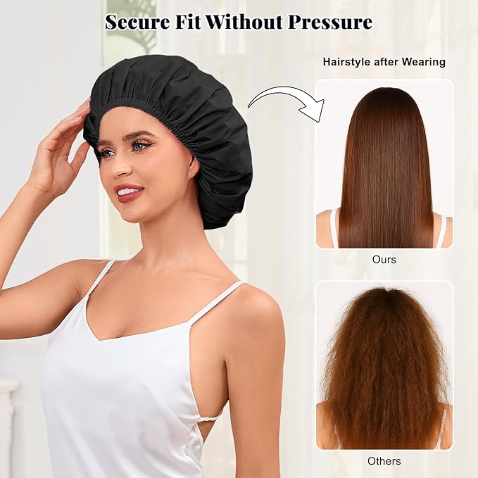Shower Cap for Women Waterproof Reusable, Large Shower Cap Non-Slip - Image 4