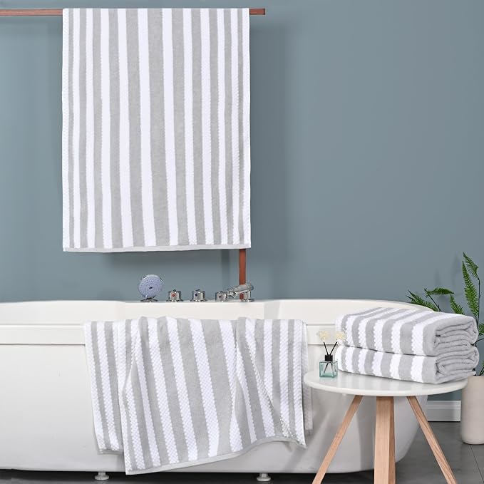 Waffle Bath Towels, Striped Bath Towels - Image 5