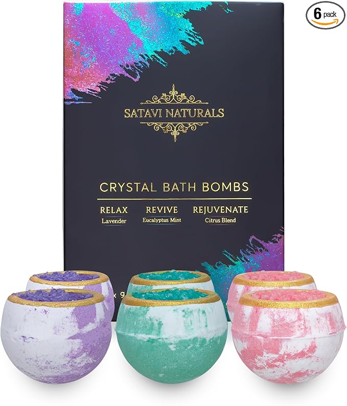 Crystal Bath Bombs Gift Set – Aromatherapy Geode Fizzies by SataviNaturals