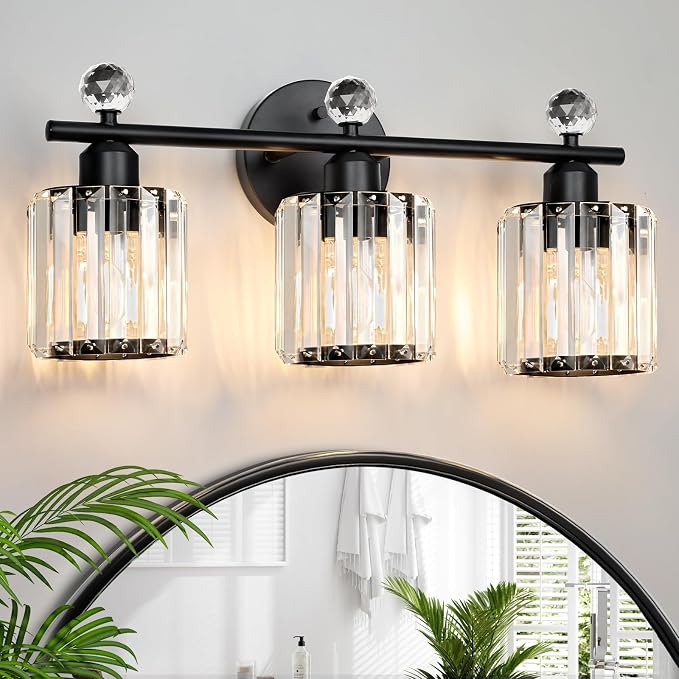 Modern 3 Light Crystal Vanity Light, Crystal Bathroom Light Fixtures, Compatible by KunruiTAI