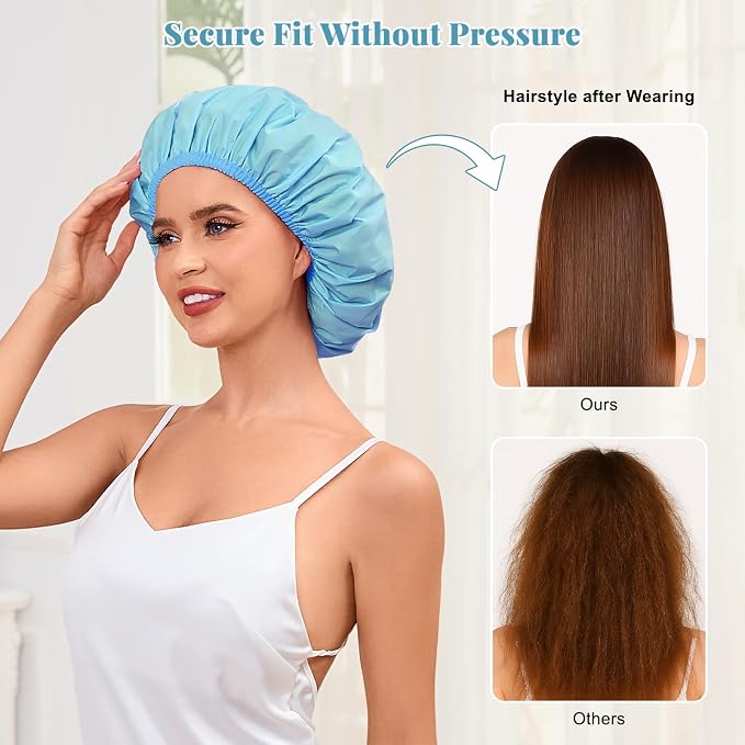 Shower Cap for Women Waterproof Reusable, Large Shower Cap Non-Slip - Image 4