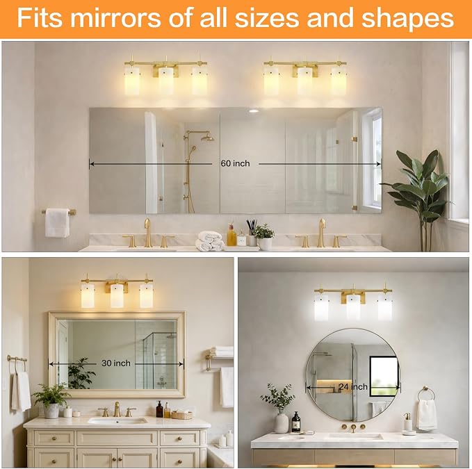 SOLFART 3-Light Bathroom Vanity Light, Modern Brushed Gold Wall Lights - Image 7