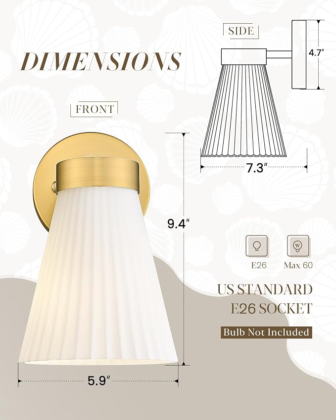 Gold Wall Sconces Set of Two, HWH Modern Bathroom Vanity Sconce Wall Lighting - Image 2