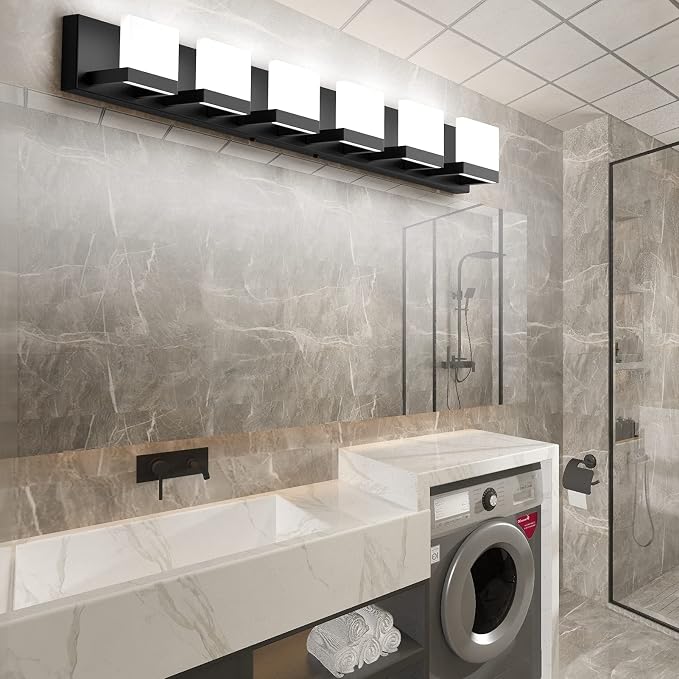 Tipace LED Modern Matte Black Bathroom Vanity Lights Over Mirror 6 Lights Up - Image 4