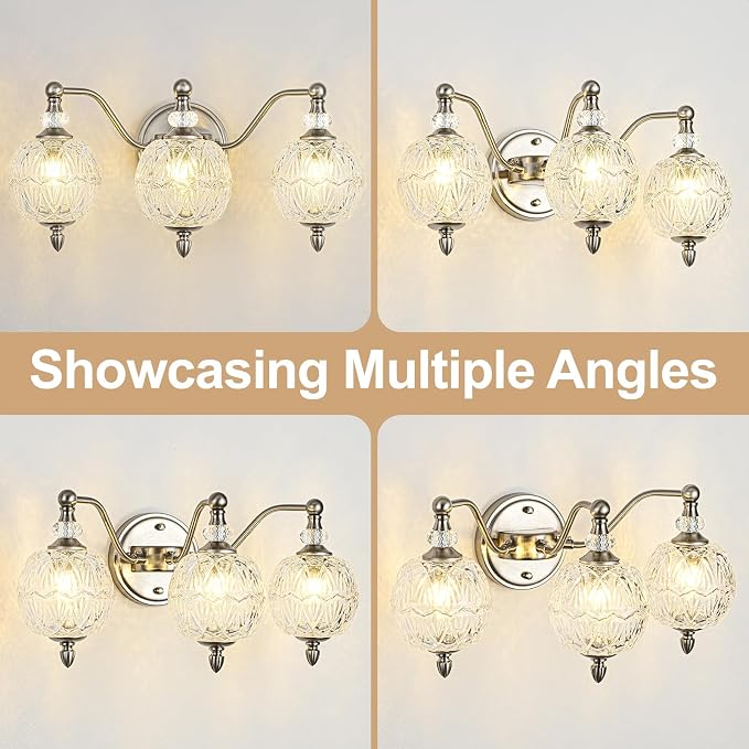 Brushed Nickel Bathroom Vanity Light, 3-Light Mid Century Modern Brushed Nickel - Image 3