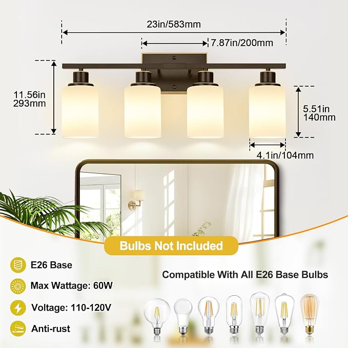 Indoi 4-Light Bathroom Light Fixtures, Modern Bathroom Wall Lamp - Image 8
