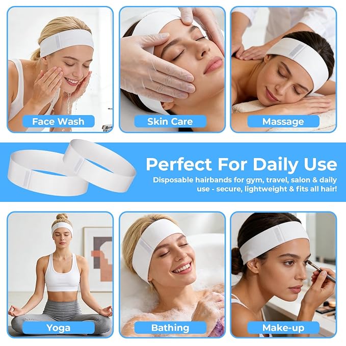 Noverlife 100PCS Disposable Spa Facial Headbands, Elastic Headband Wrap - Image 3