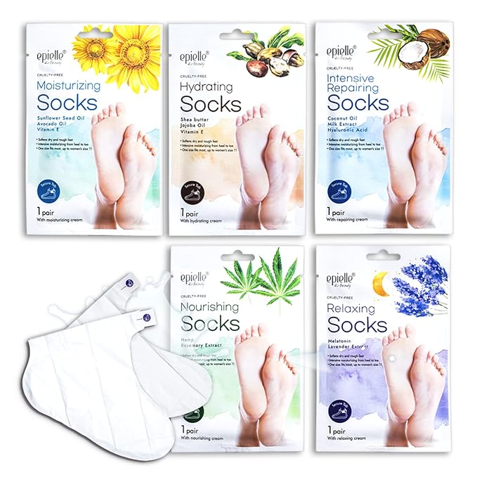 Epielle Assorted Foot Mask 5 Pairs, Deep Moisturizing Socks by Epielle