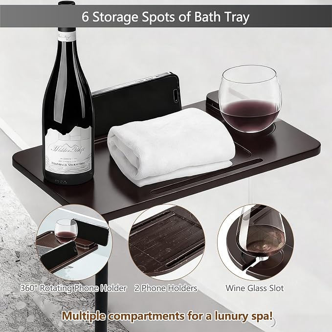 3 Layer Bathtub Tray Table, Bamboo Swivel Bathtub Side Table Height Adjustable - Image 4