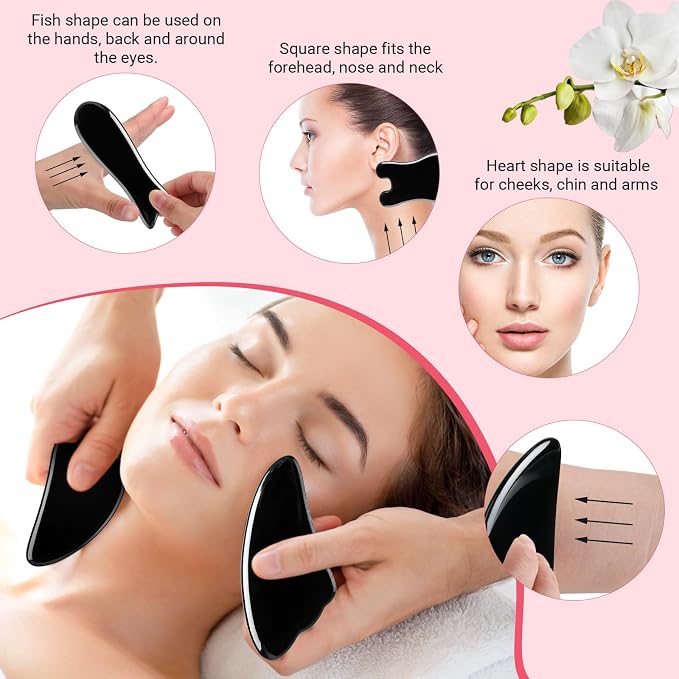 Treela 5 Pcs Gua Sha Facial Tools Set and 1 Pcs Body Gua Sha Massage Tool - Image 5