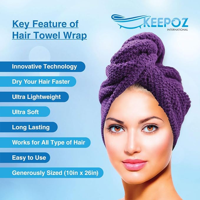 KEEPOZ Hair Towel Wrap Quick Dry 100% Cotton Super Absorbent Turban Head Wrap - Image 8