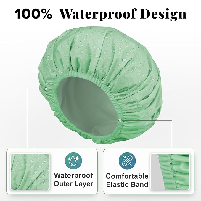3Pcs Waterproof Shower Caps for Women, Reusable Shower Cap for Long Hair - Image 2