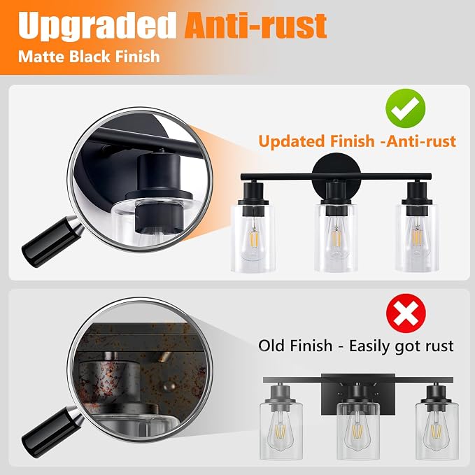 DLLT 3-Light Bathroom Light Fixtures: Set of 2 Black Modern Vanity Lights - Image 4