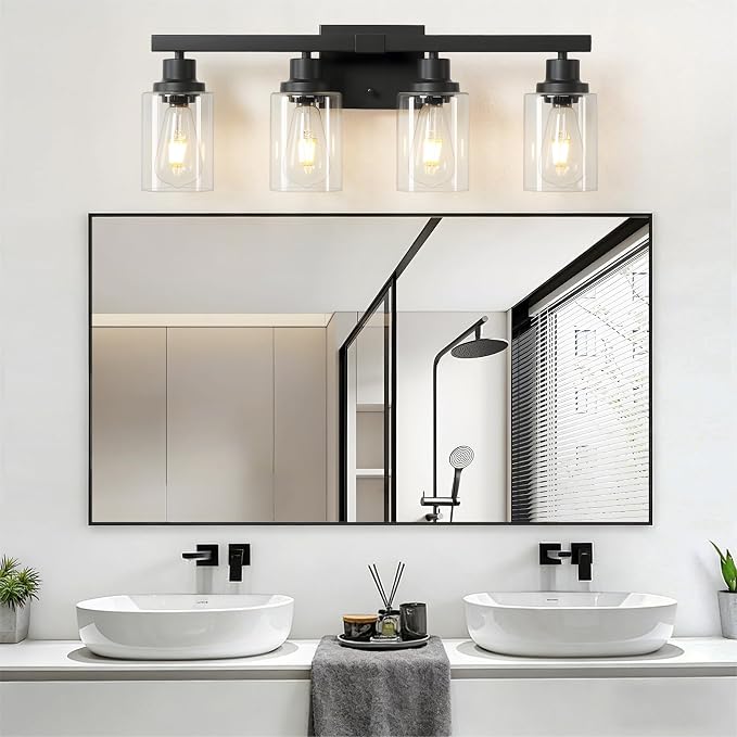 4-Light Bathroom Vanity Light, Modern Matte Black Wall Sconce Lighting - Image 9
