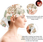 Women Working Cap with Buttons Bouffant Hat Autumn Leaves Nurse Scrub Caps Long - Image 3