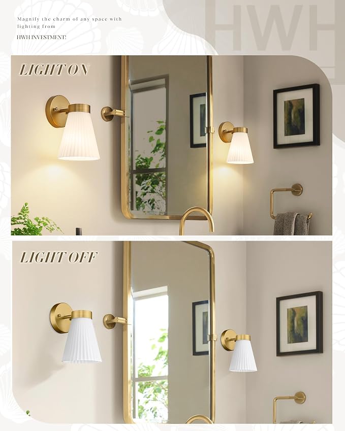 Gold Wall Sconces Set of Two, HWH Modern Bathroom Vanity Sconce Wall Lighting - Image 5