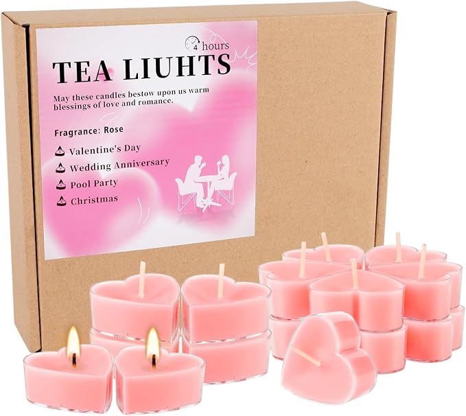 Valentine's Gift 50 PCS Heart Shaped Tea Light Candles, Rose Scented 4-Hour - Image 9