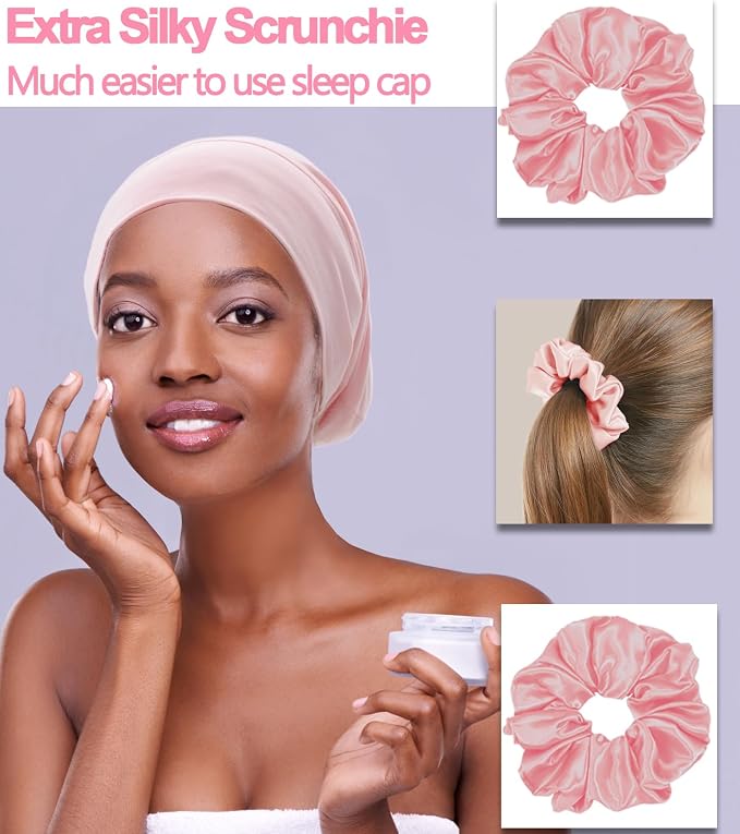Sleep Cap Bonnet for Sleeping Black Women, Adjustable Cooling Ice Silk Lined - Image 4