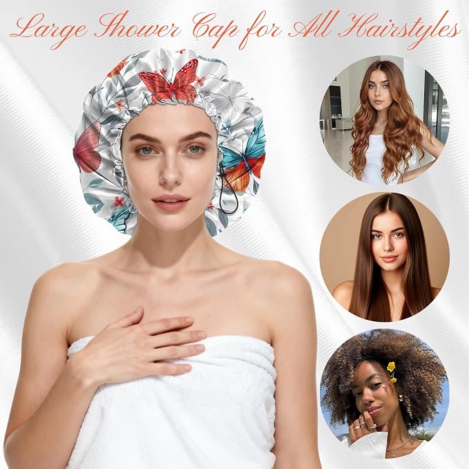 Shower Cap Reusable Double Layer Adjustable Elastic Waterproof EVA Hair Bath - Image 4