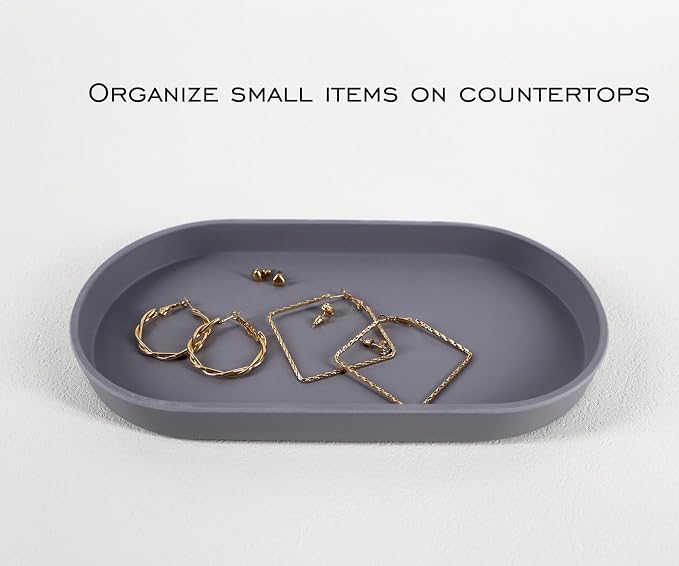 Gray Small Tray, Oval Tray for Kitchen Counter, Bathtub Bathroom Vanity Items - Image 5