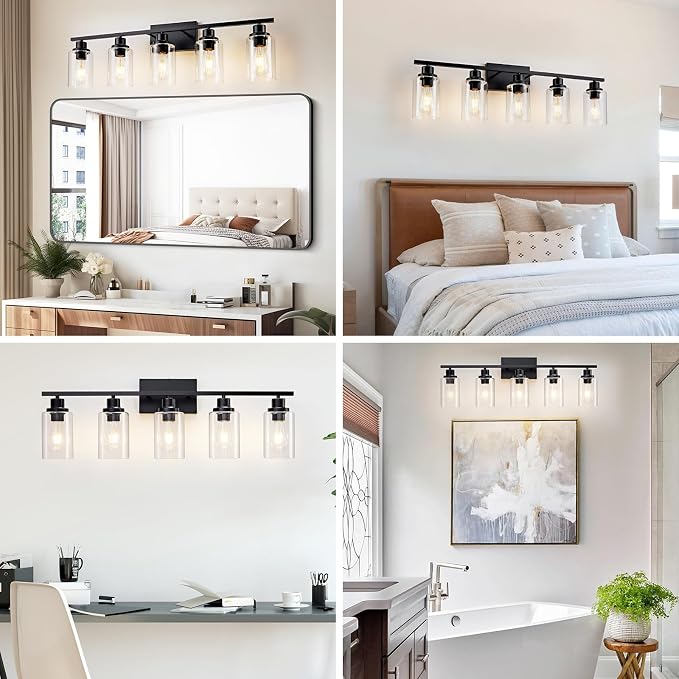 5 Light Bathroom Light Fixtures Black Vanity Light Over Mirror Modern Farmhouse - Image 5