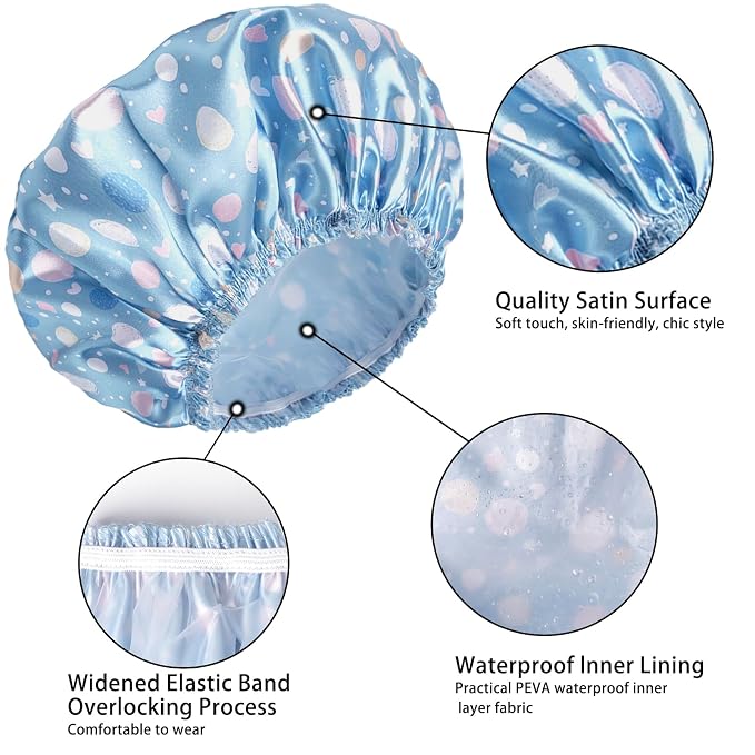 Shower Caps for Women, Double Layers Shower Cap Reusable Waterproof, Bathing - Image 5