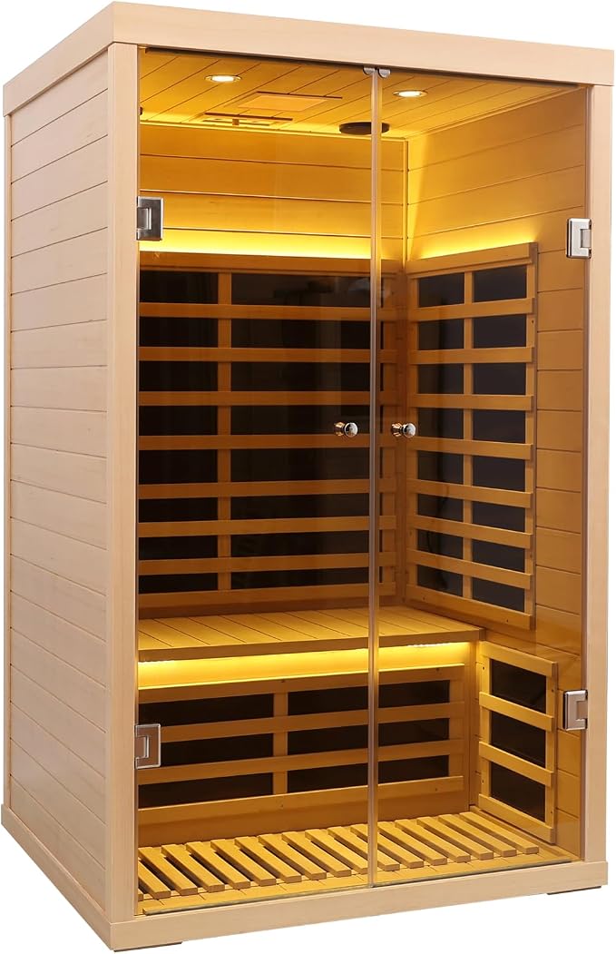 2 Person Infrared Sauna, Low EMF Far Infrared Sauna Hemlock Wooden Sauna by SalusHEAT