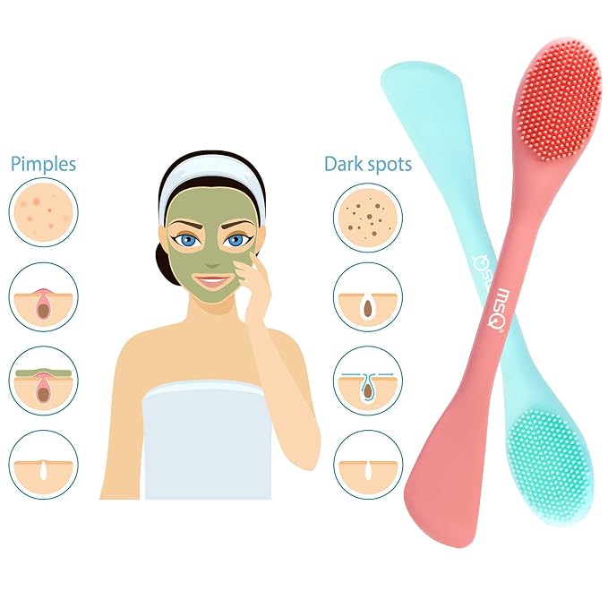 MSQ Silicone Face Mask Brush, Soft Facial Cleansing Scrubber, 2 Pack Double-End - Image 5