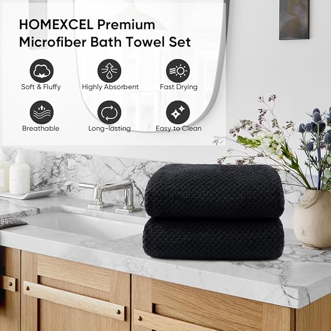 HOMEXCEL Bath Towels Pack of 2, Microfiber Ultra Soft Highly Absorbent Bath - Image 3