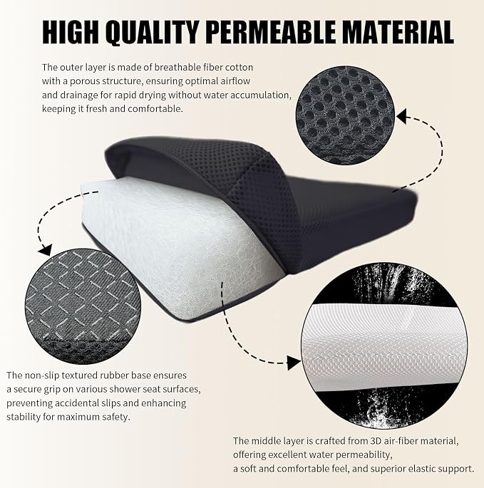 Shower Seat Cushion, Thickened Shower Chair Cushion 4D Air Fiber Material - Image 3